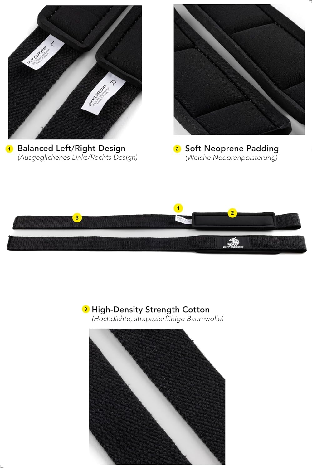 Fitgriff® Straps Gym - Correas Levantamiento De Pesas Para Lifting, Gimnasio - Accesorios Fitness Mujer Y Hombre